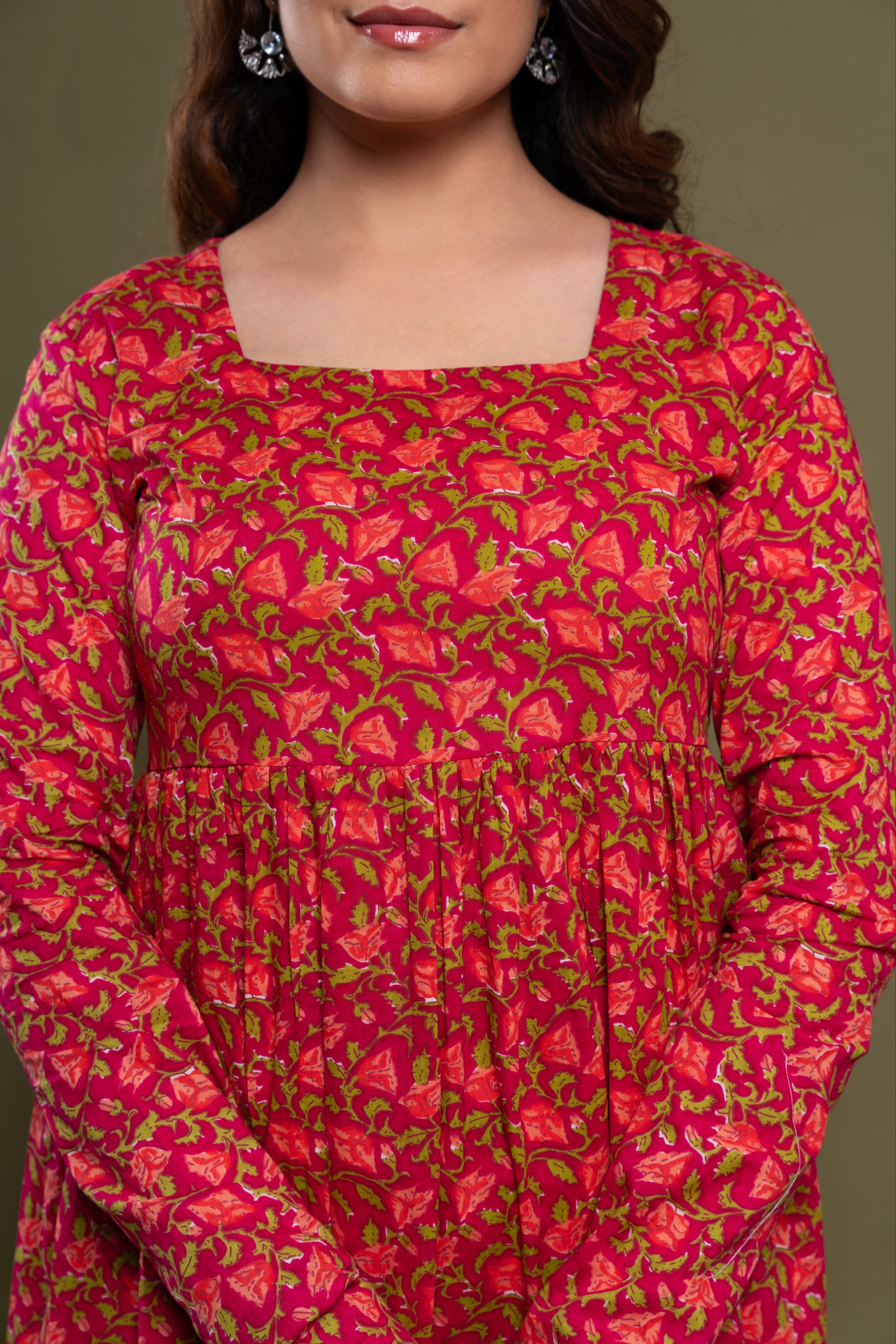 House Of Nidhi Red Floral Printed Cotton Kurti Set for Women with Dupatta | Premium Ethnic Wear