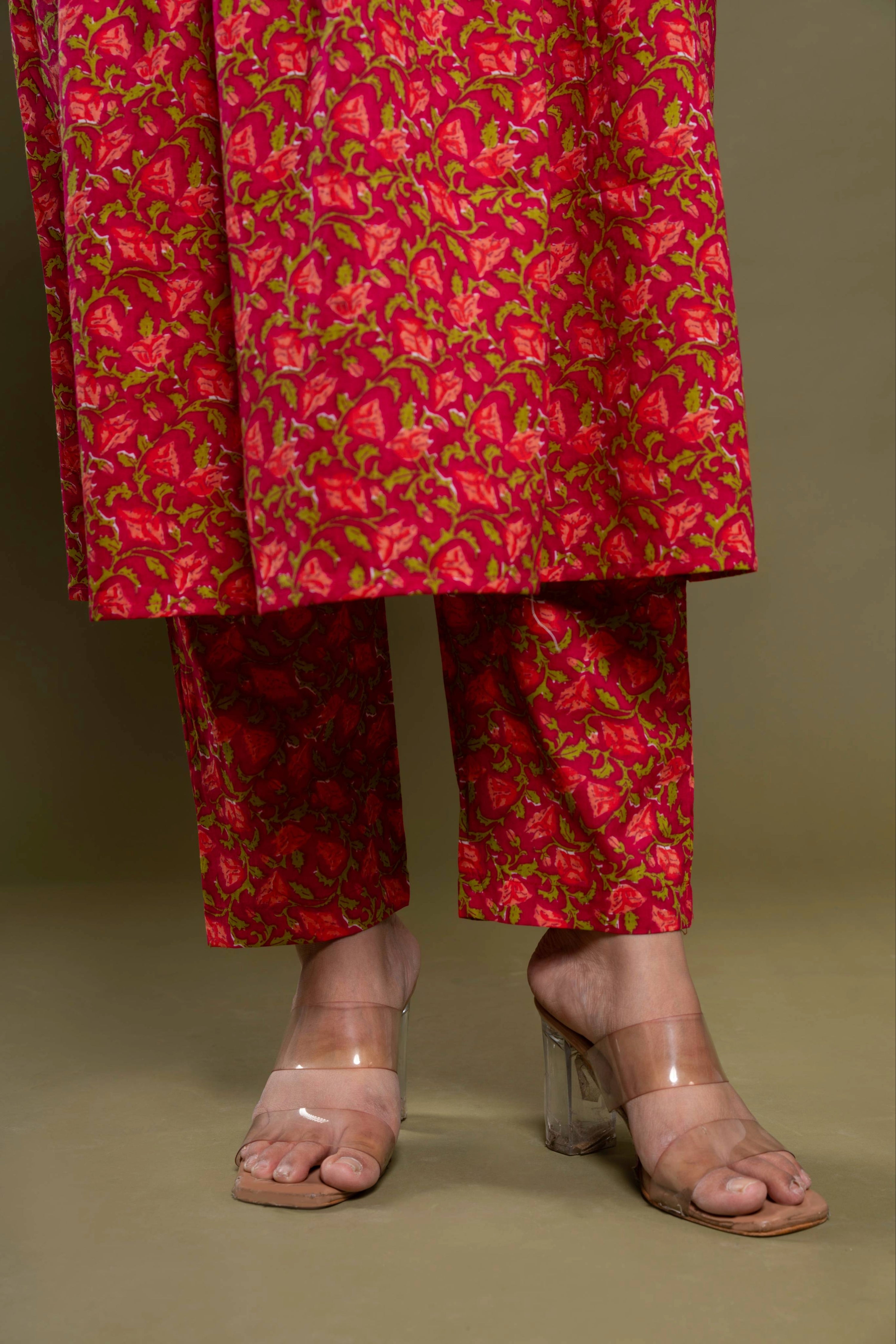 House Of Nidhi Red Floral Printed Cotton Kurti Set for Women with Dupatta | Premium Ethnic Wear