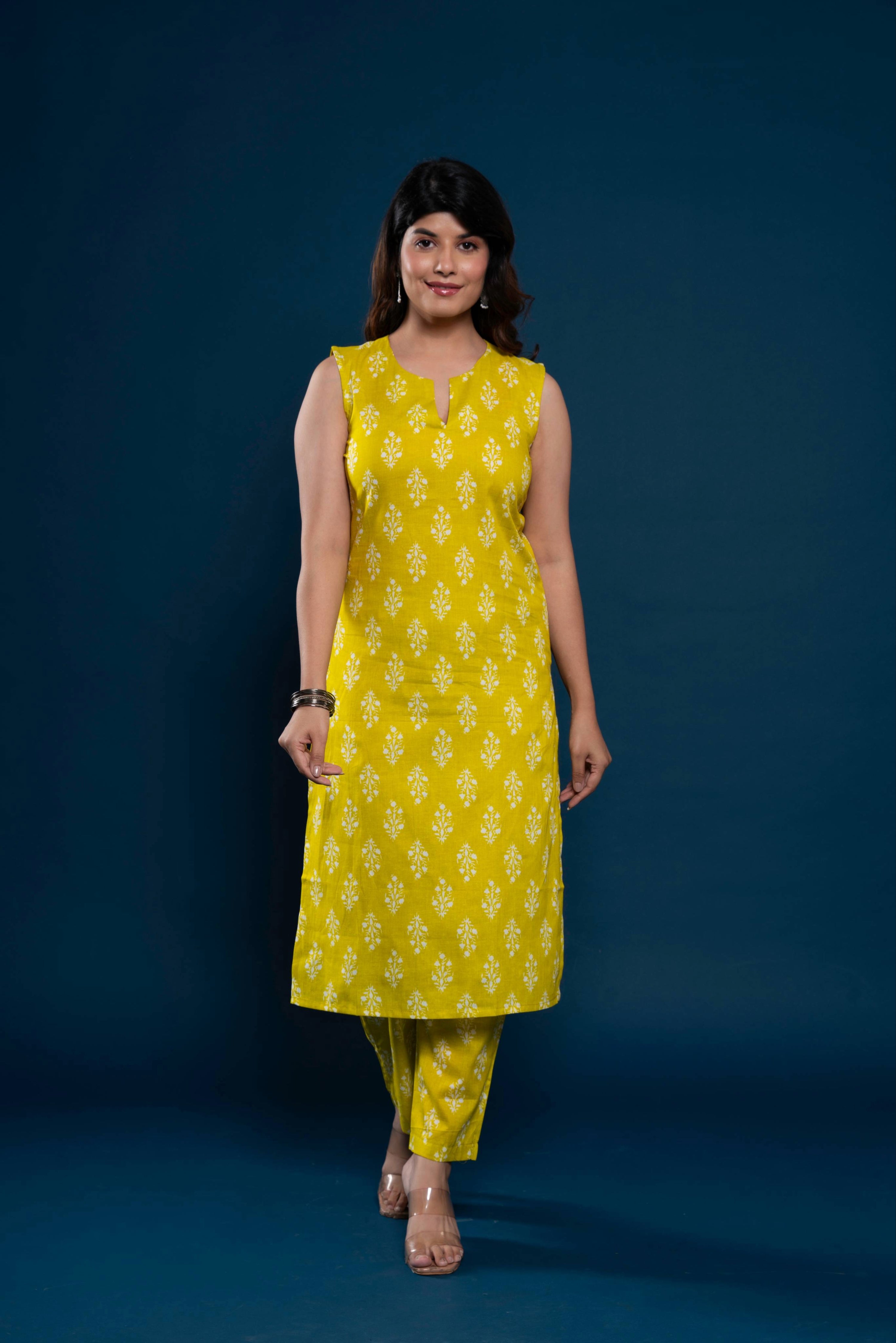 House Of Nidhi Designer Mustard Kurti Set for Women | Lightweight & Stylish