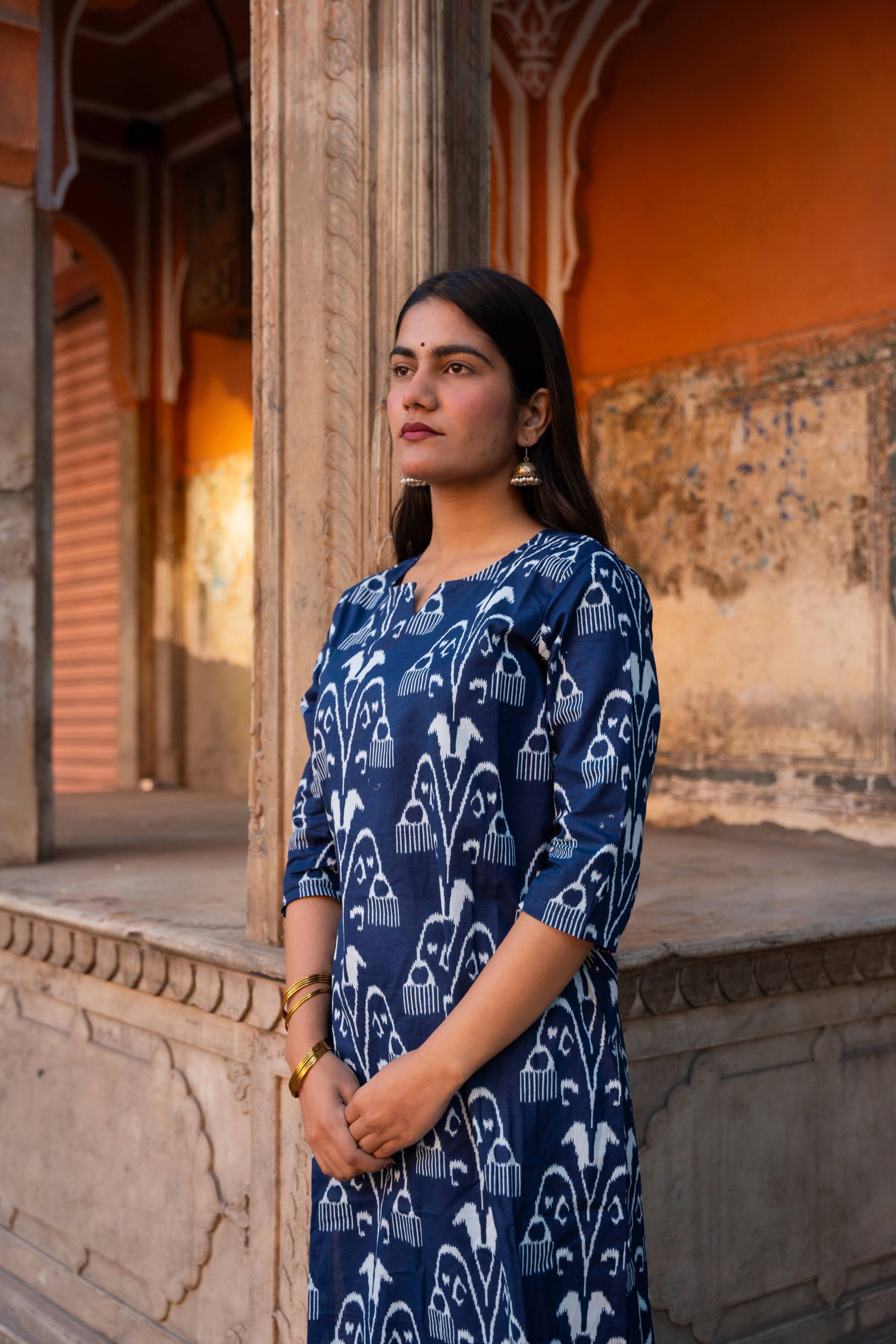 HouseOfNidhi Cotton Indigo Printed Kurti for Women | Soft Breathable Ethnic Wear | Elegant Everyday Comfort Kurta