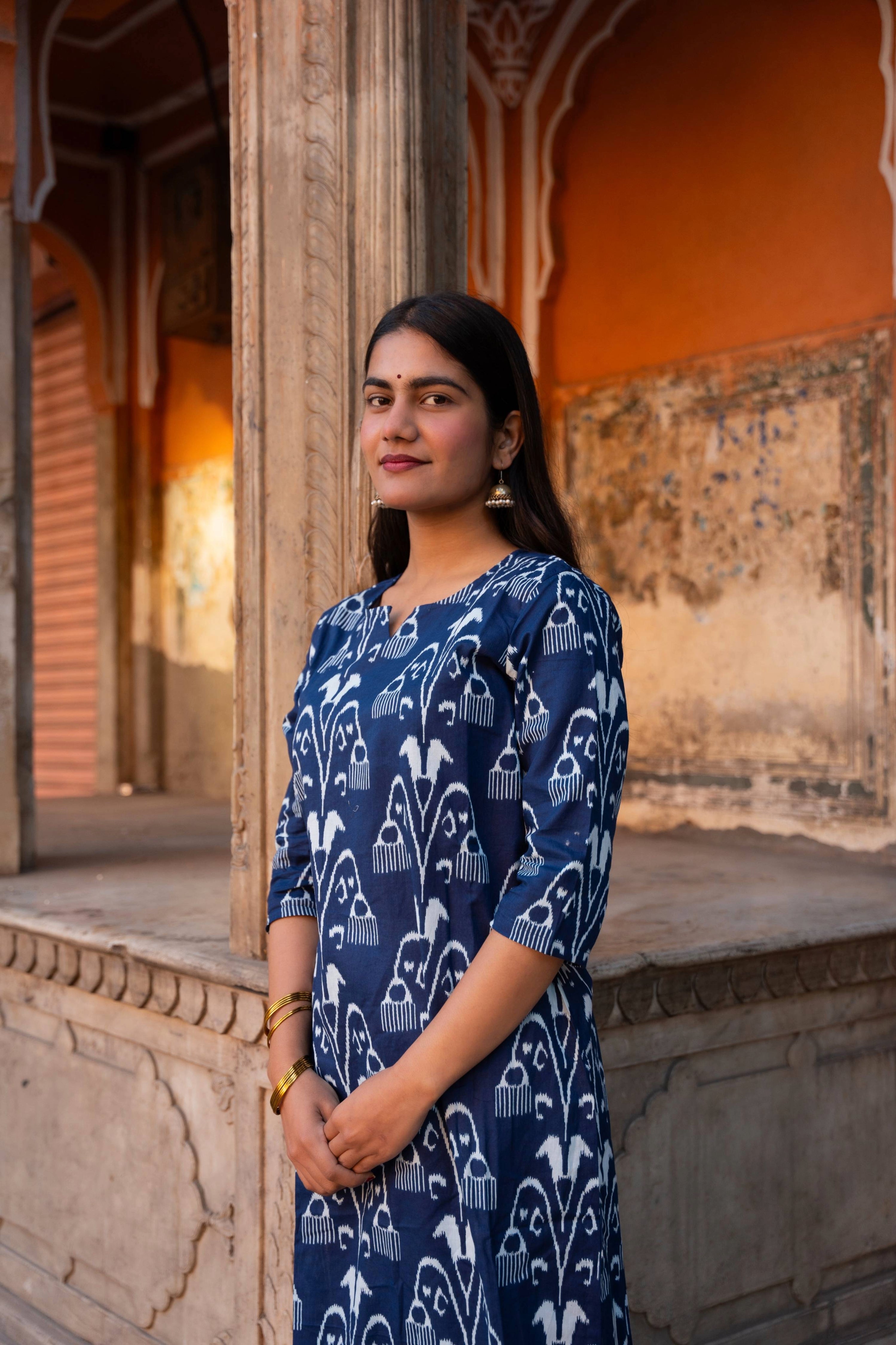 HouseOfNidhi Cotton Indigo Printed Kurti for Women | Soft Breathable Ethnic Wear | Elegant Everyday Comfort Kurta